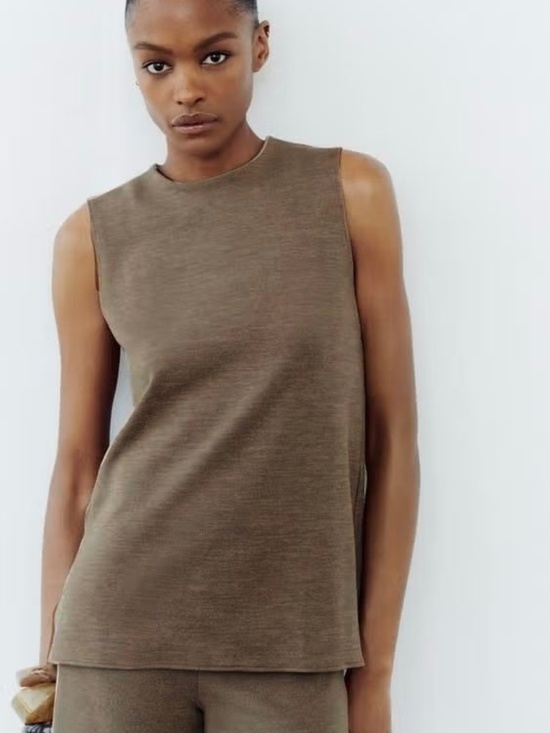 Zara Tops - Zara Taupe Soft Pique High Neck Top. Size M.